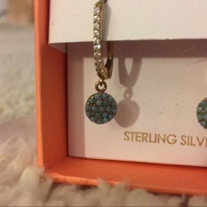 Gold rhinestone and turquoise drop earrings